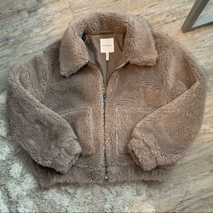 Avec Les Filles Faux Fur Cropped Bomber Jacket